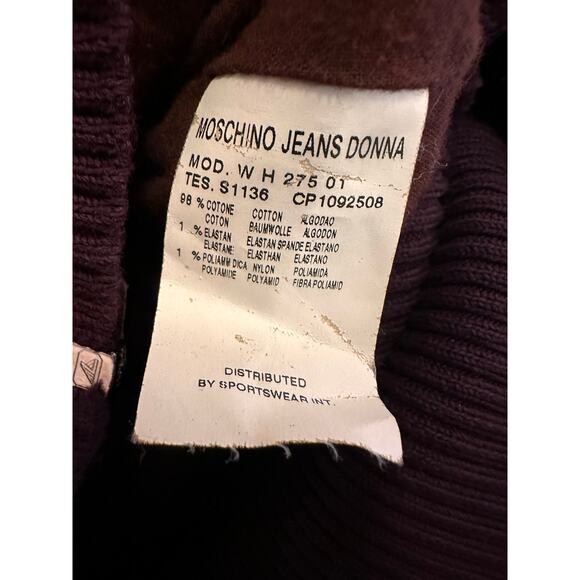 Moschino Jeans Maroon Denim Women's Ribbed Zip Up Embroidered Bomber Jacket 8 - Picture 7 of 15